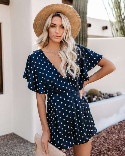 Damen Playsuit V-Ausschnitt Rüschen Norvielle