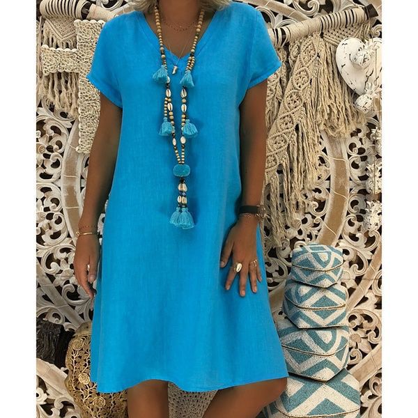 Damen Sommerkleid mit V-Ausschnitt Asymmetrischer Saum