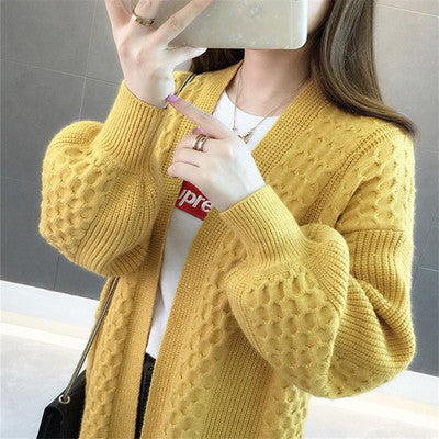 Damen Grobstrickcardigan Offener Schnitt V-Ausschnitt Norvielle