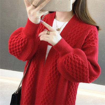 Damen Grobstrickcardigan Offener Schnitt V-Ausschnitt Norvielle