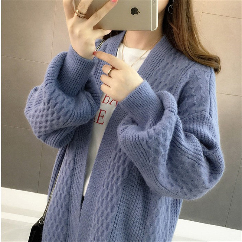 Damen Grobstrickcardigan Offener Schnitt V-Ausschnitt Norvielle