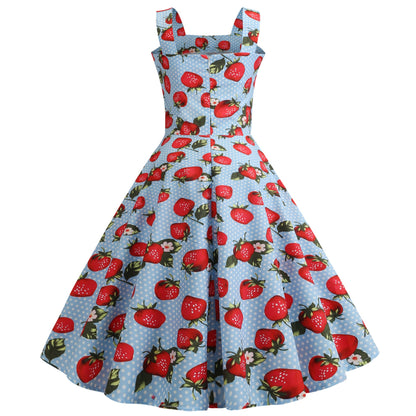 Damen Swingkleid Erdbeerdesign Schwingrock