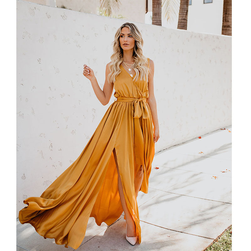 Damen Maxikleid Fließender Rock Elegantes Design
