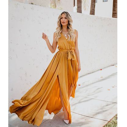 Damen Maxikleid Fließender Rock Elegantes Design