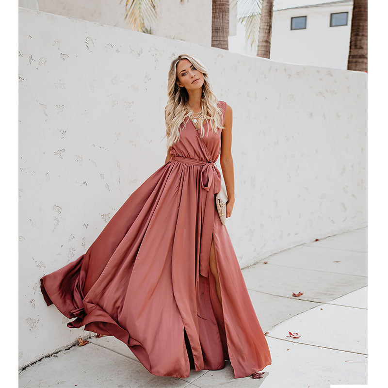 Damen Maxikleid Fließender Rock Elegantes Design