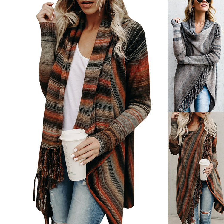 Damen Überwurf Kuschel-Fleece mit Fransen Einzigartiges Design Beige - Norvielle