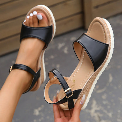 Damen Peep-Toe-Sandalen Keilabsatz Stilvoll