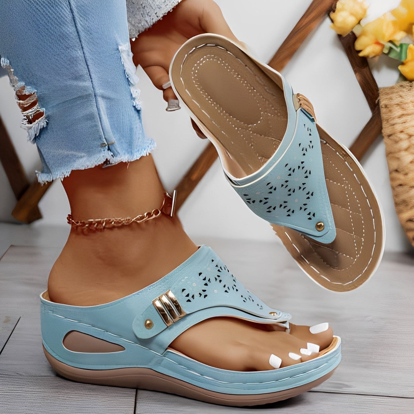 Damen Römer-Sandalen Keilabsatz Lässig
