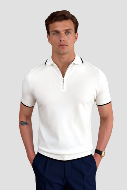 Herren Poloshirt Reißverschluss Kontrastdetails Klassisch
