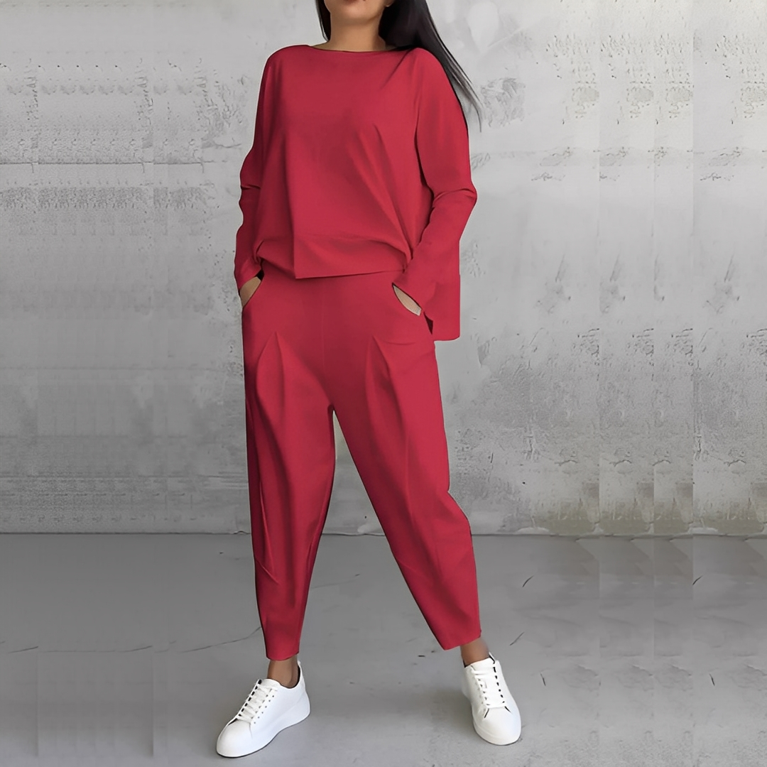 Damen Pullover Set Rundhals Hose