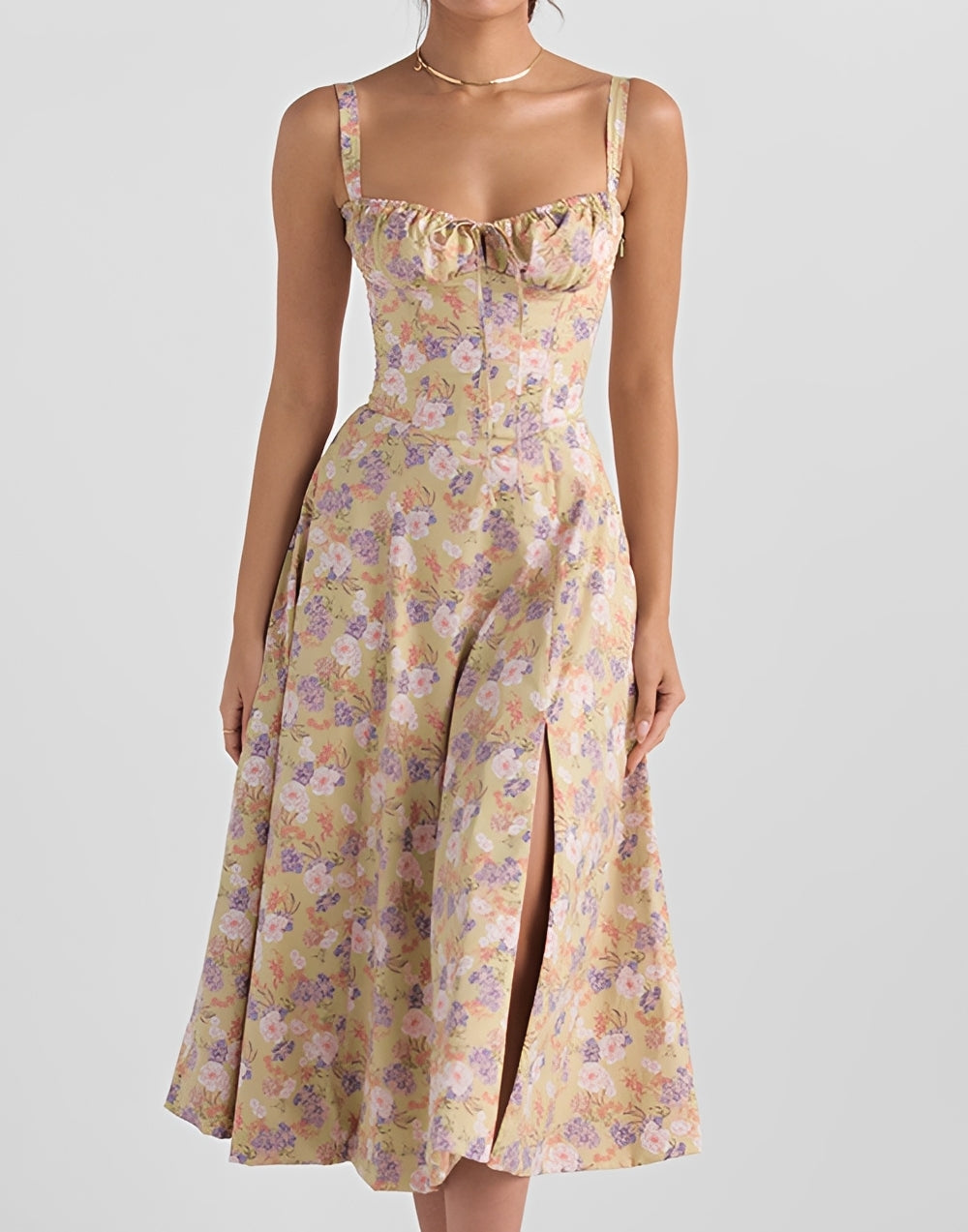 Damen Slim Fit Midi-Kleid Blumenmuster