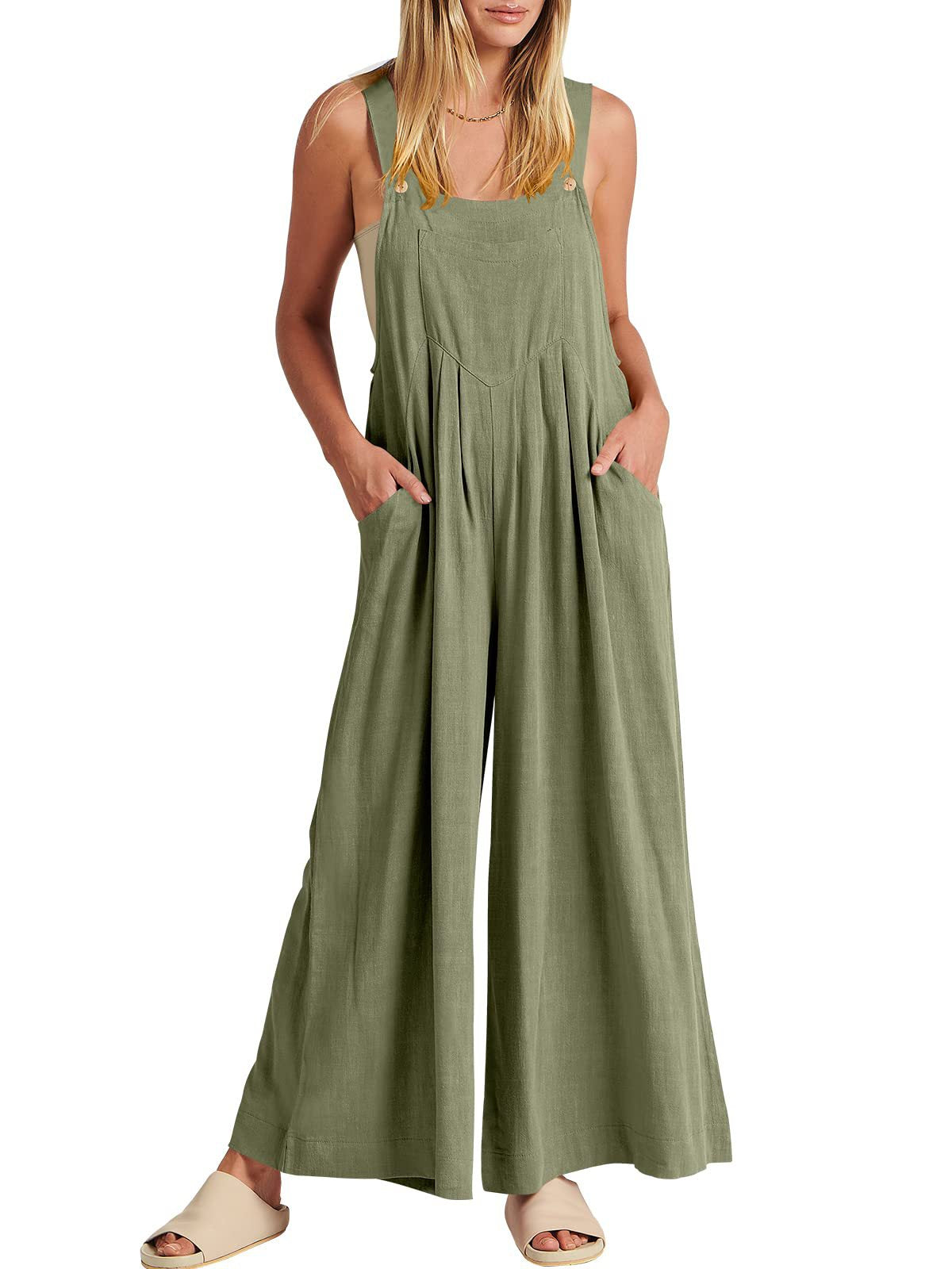 Damen Jumpsuit Weites Bein Mit Taschen