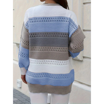 Norvielle Damen Cardigan Gestreift Lockere Passform