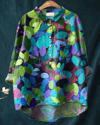 Damen Bluse Floral-Muster Knöpfe
