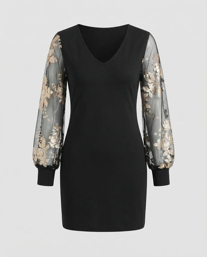 es Damen Midikleid Blumenmuster Atmungsaktives Mesh
