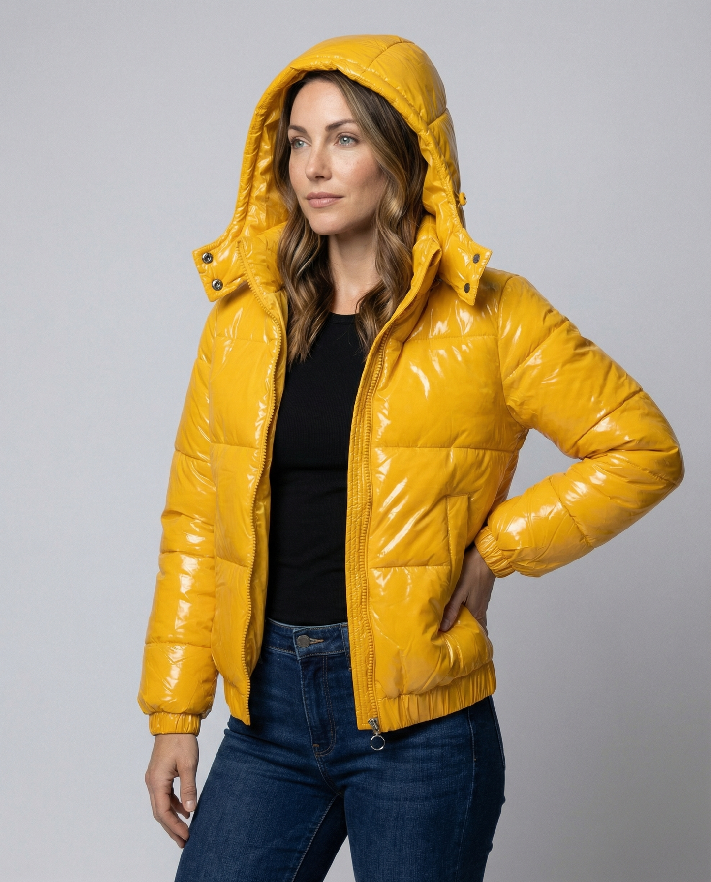 Damen Winterjacke Glanzstoff Schwarz - Norvielle