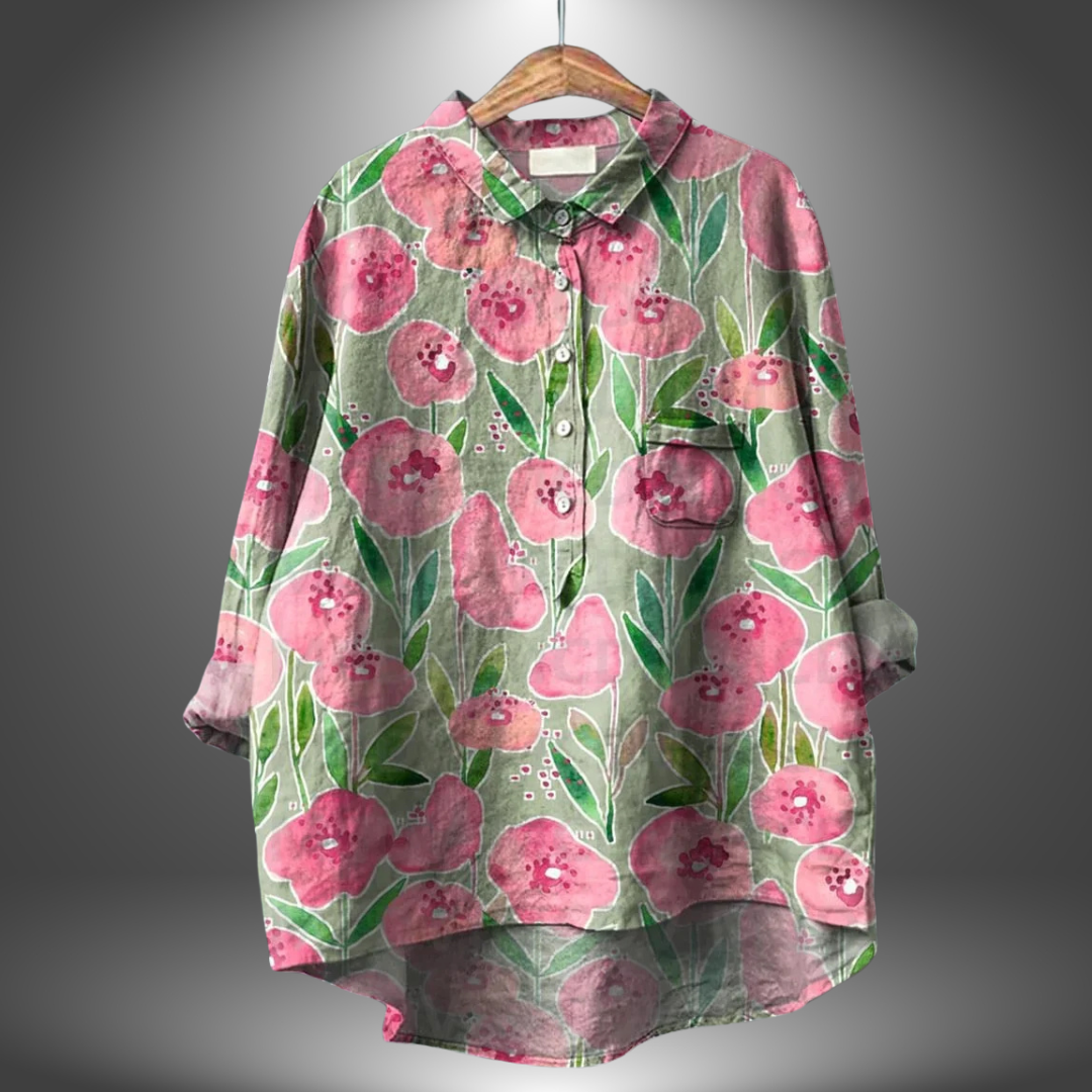 Damen Bluse Langarm Blumenmuster