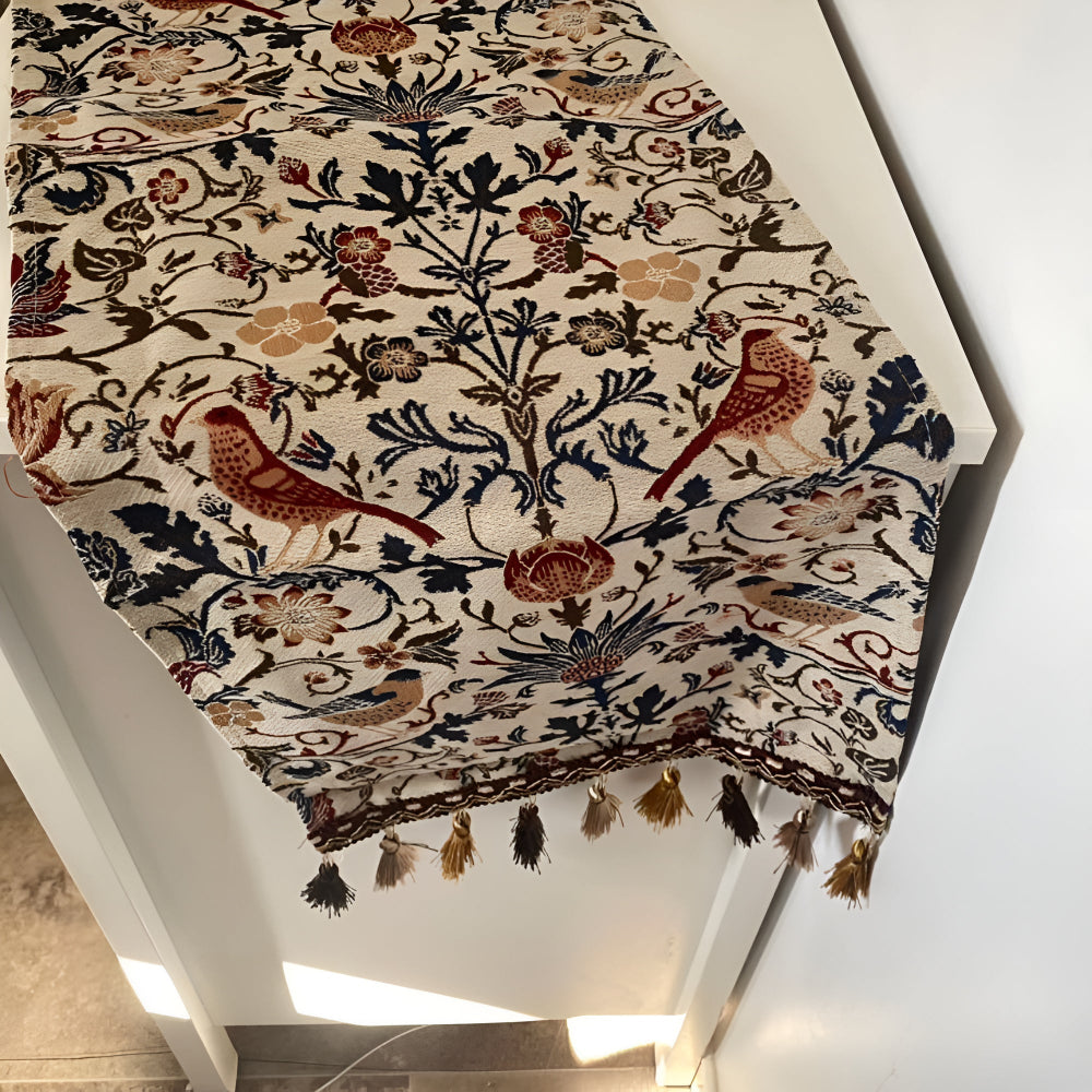 Tischläufer Jacquard Blumen Vogel Muster