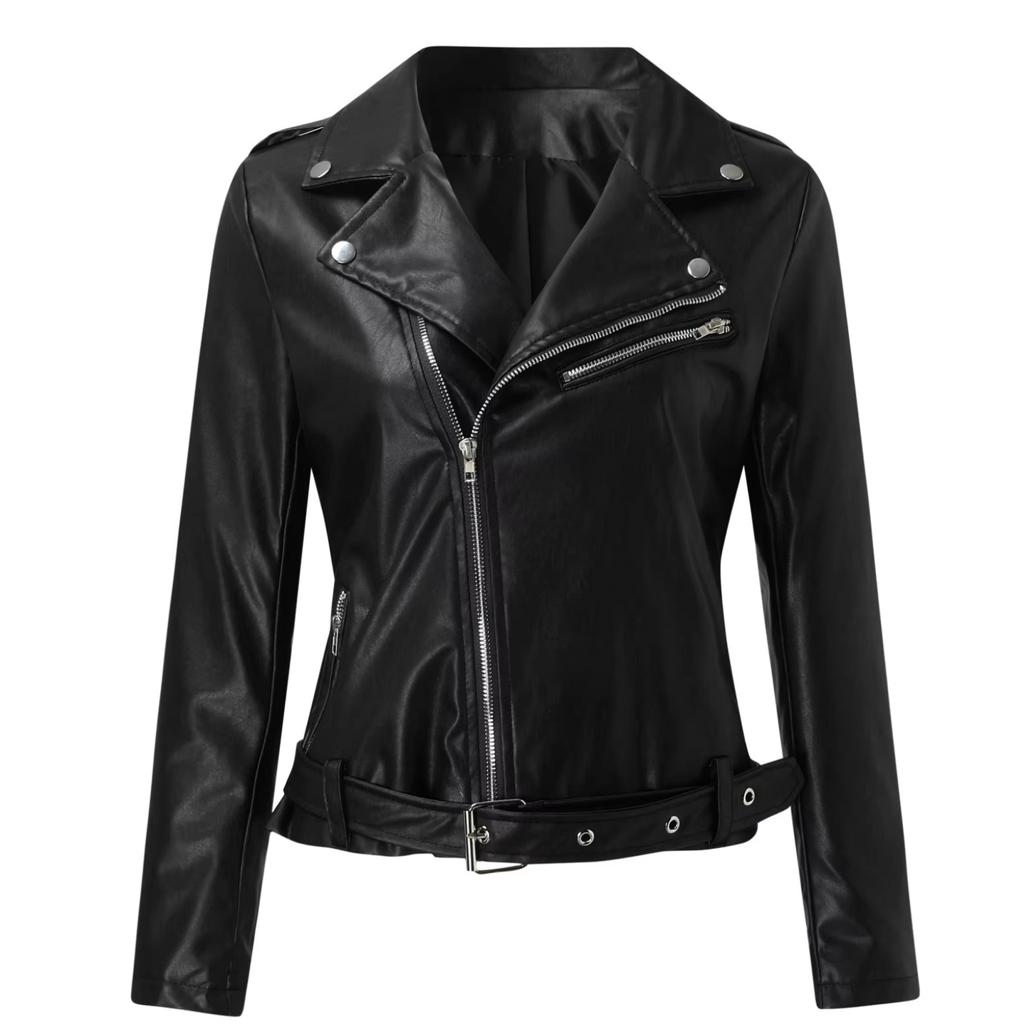 Damen Bikerjacke Leder Gürtel Reißverschluss