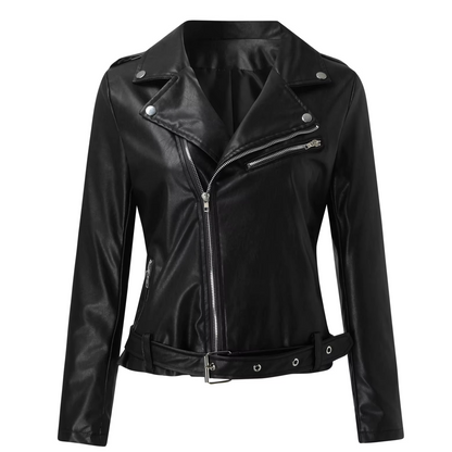 Damen Bikerjacke Leder Gürtel Reißverschluss