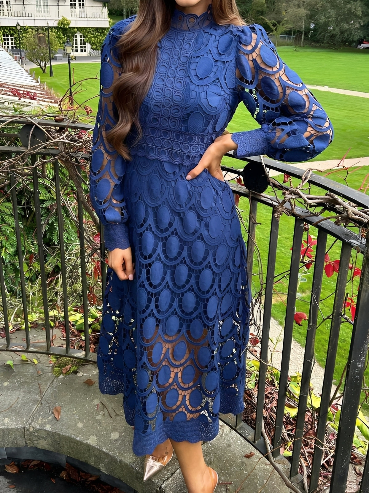 Damen Langarm Maxikleid Stilvoll