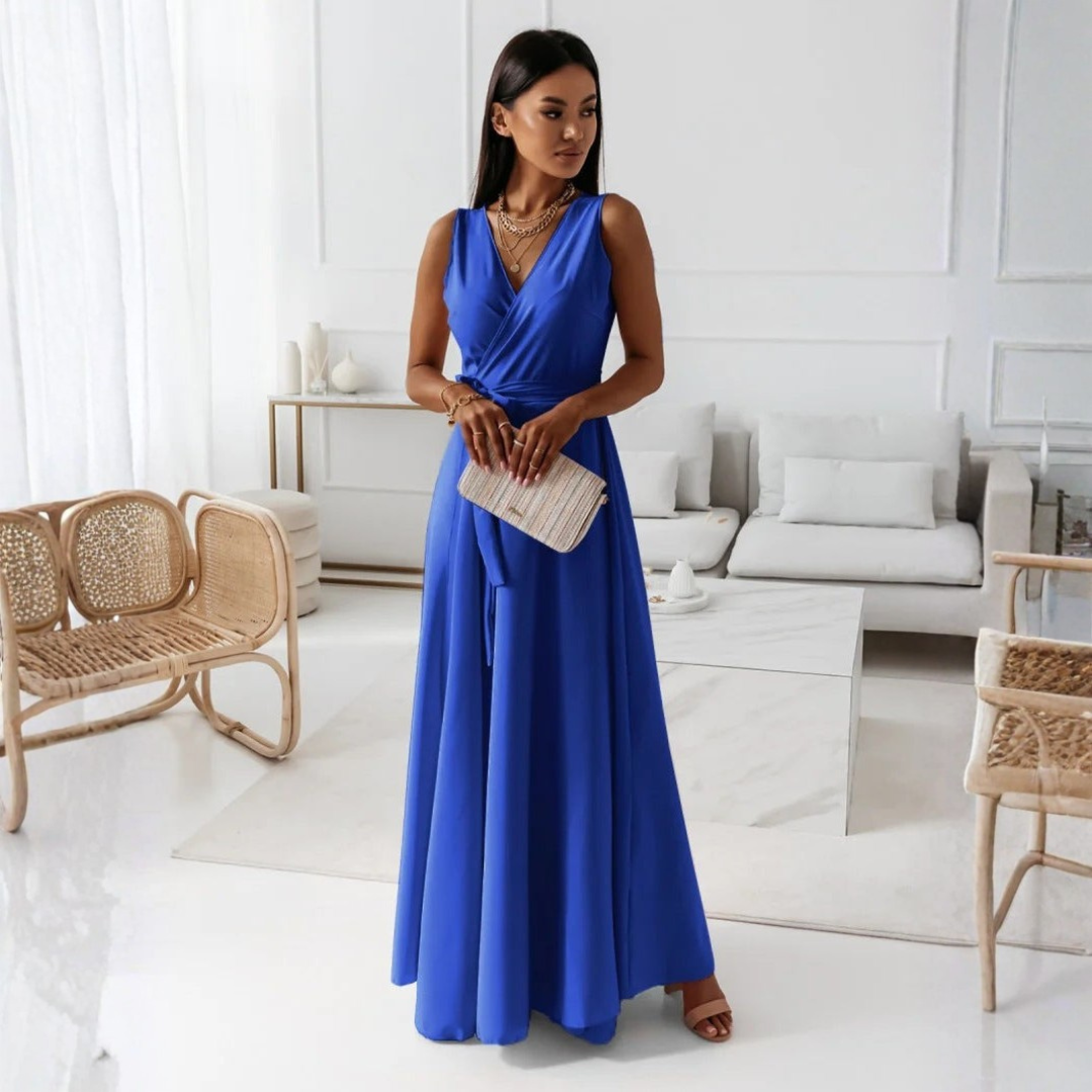 Viviane Damen Wickelmaxikleid Elegantes Hochzeitsgastkleid