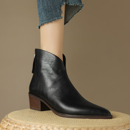 Damen Stiefeletten Blockabsatz Leder