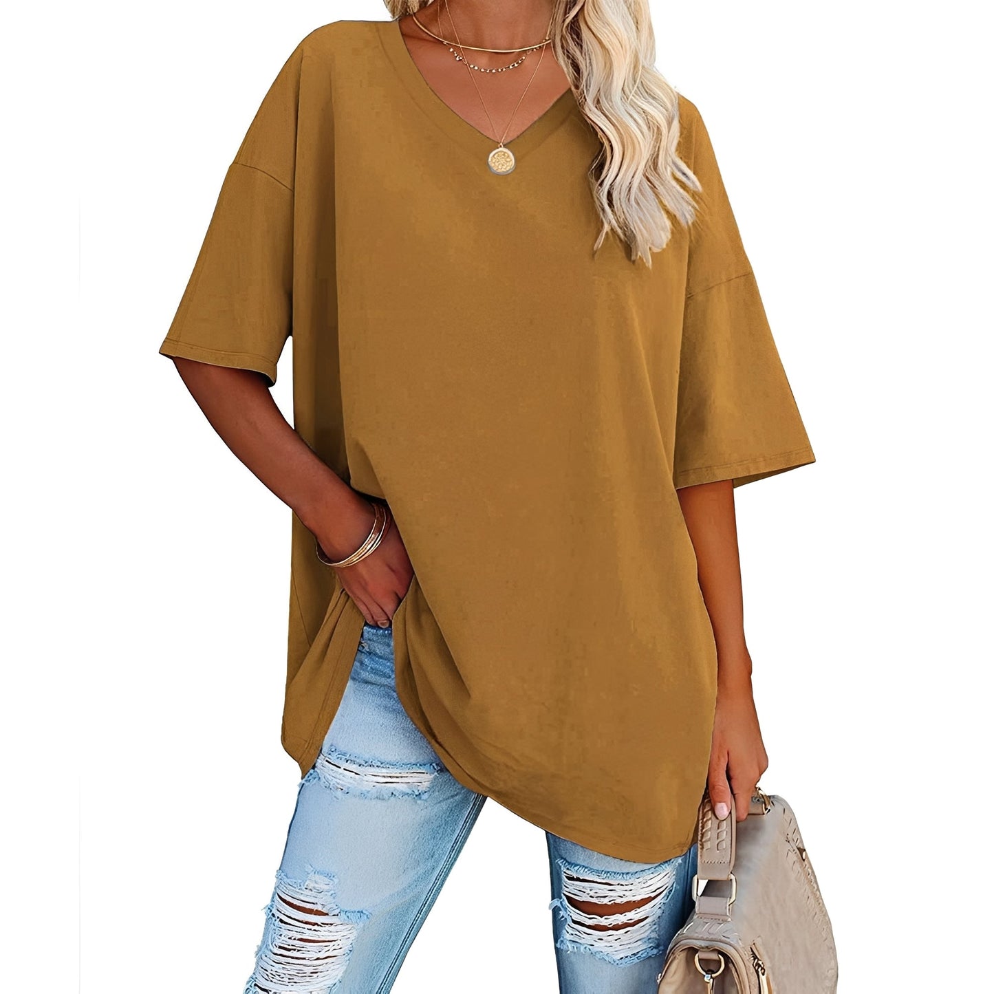 Damen V-Ausschnitt Shirt Lässig Leicht