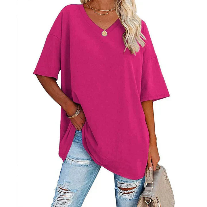 Norvielle Damen V-Ausschnitt T-Shirt Leicht Lockeres Weiss