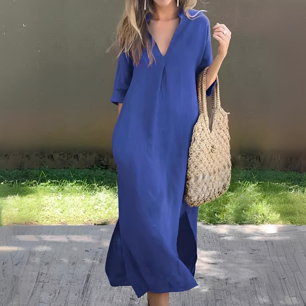Damenkleid V-Ausschnitt Bequem Locker Geschnitten