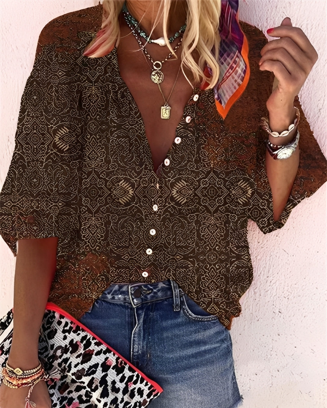 Damen Bluse mit Print Lockere Passform