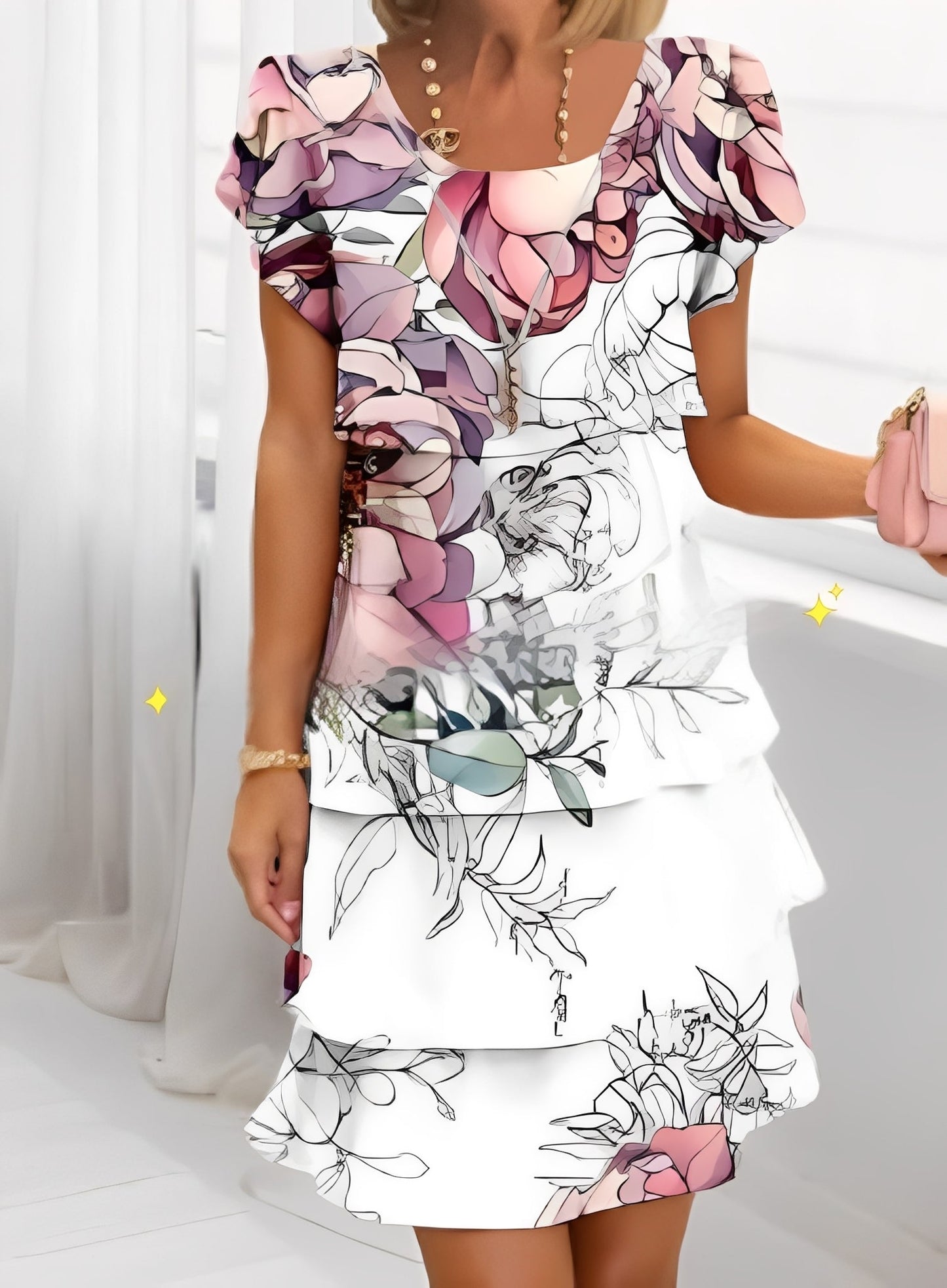 Damen Rüschenkleid Kurzärmelig Elegantes Kleid - Norvielle