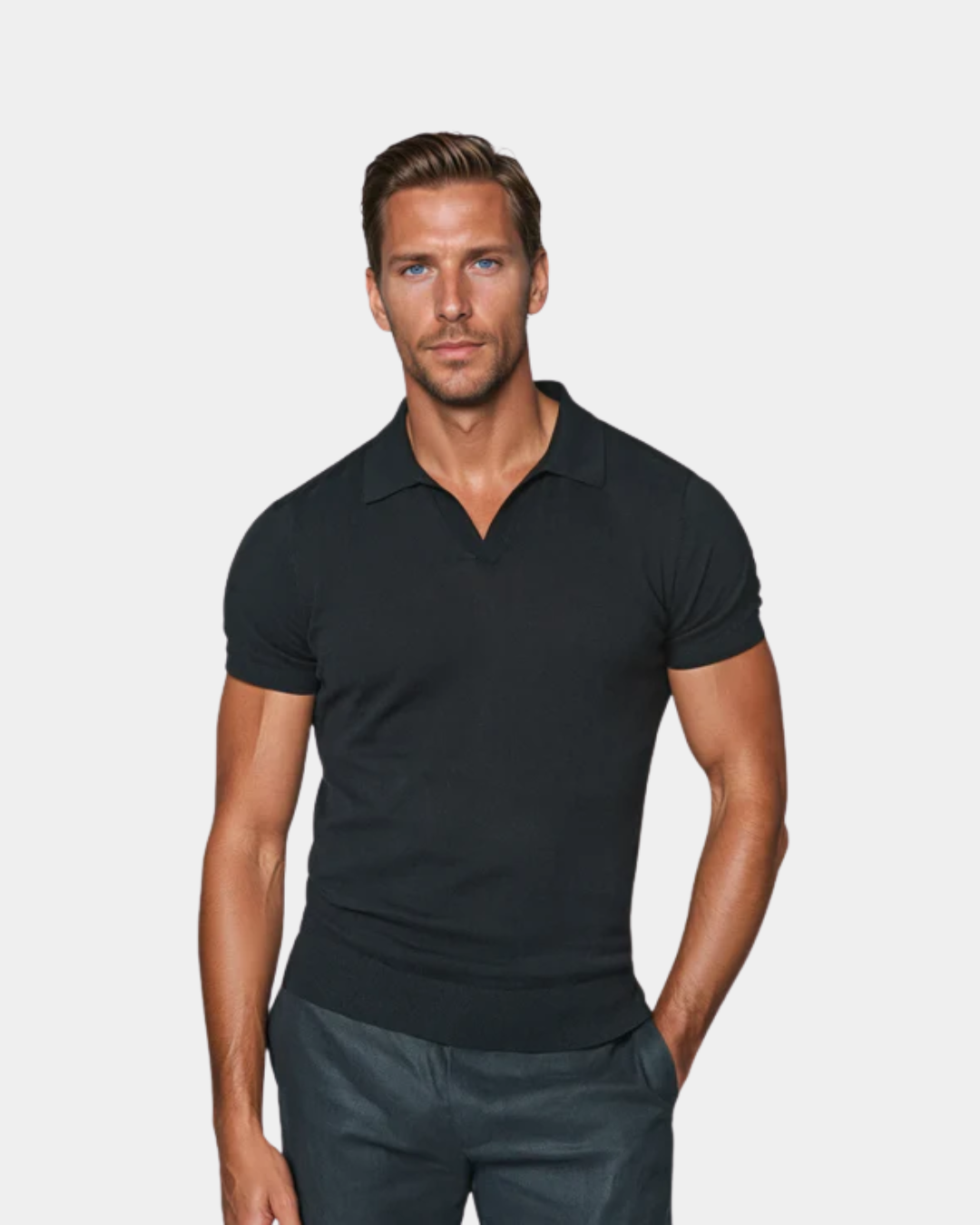Herren Strickpoloshirt Offener Kragen Minimales Design - Norvielle
