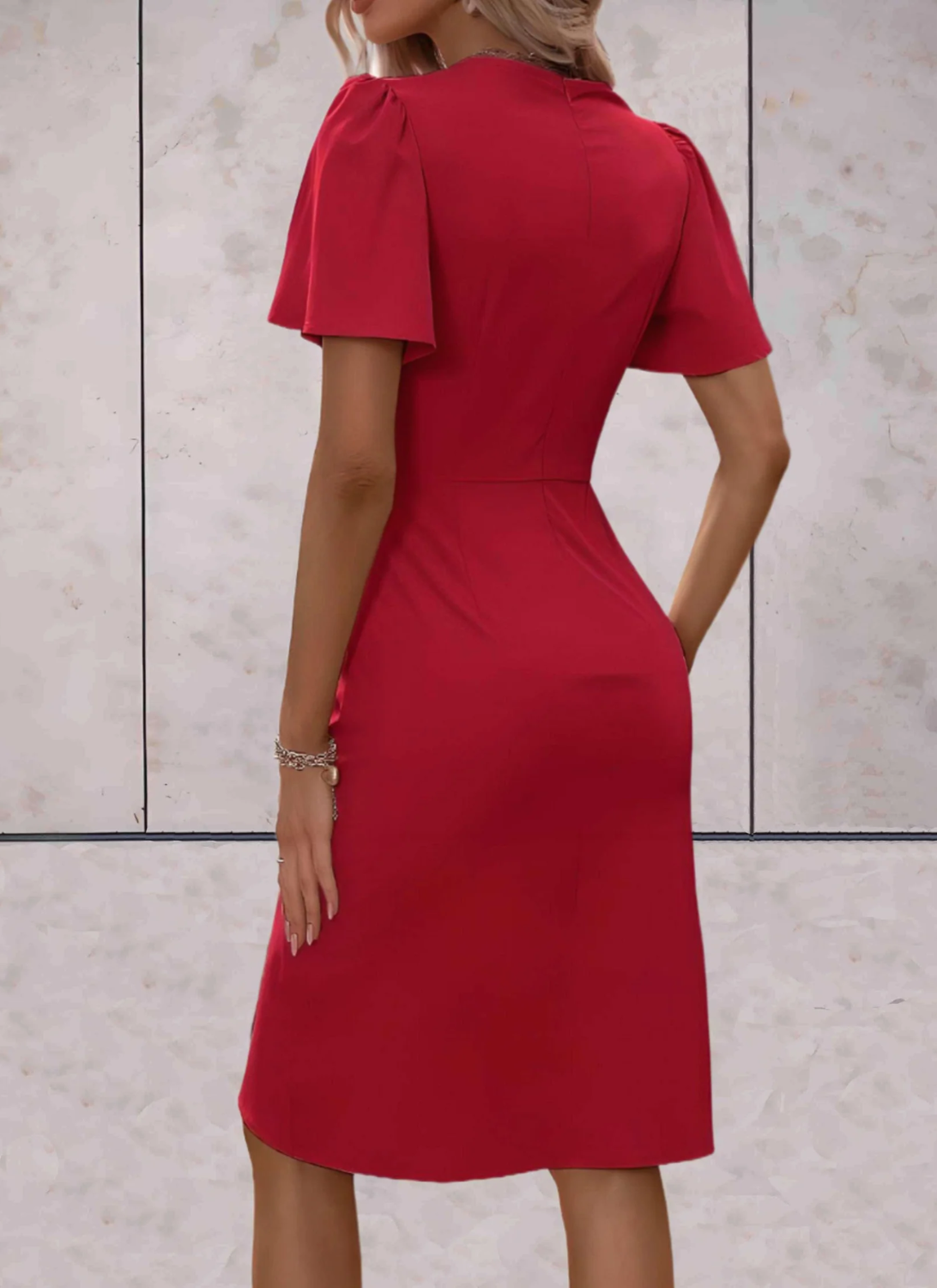 Damen V-Ausschnitt Kleid Puffärmel Sommer
