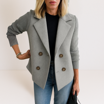 Damen Strickblazer Knopfleiste Elegantes Grau