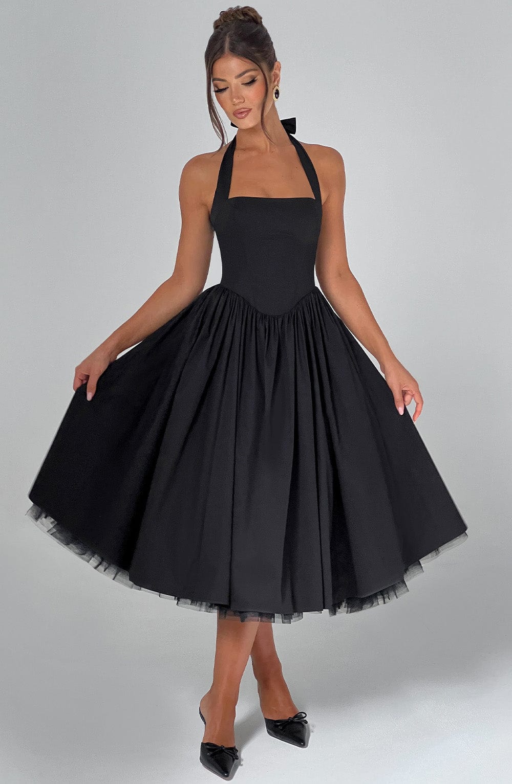 Damen Halterkleid Midi Länge für Hochzeitsgäste