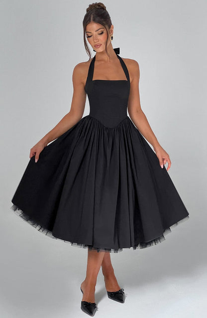 Damen Halterkleid Midi Länge für Hochzeitsgäste