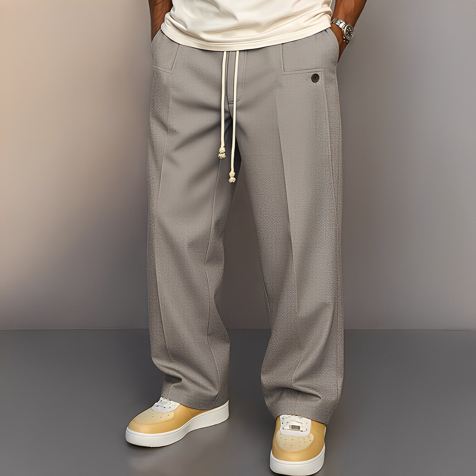 Herren Hose Weites Bein Bequem Schwarz - Norvielle