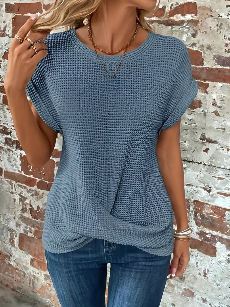 Damen Waffelshirt Kurzärmelig Weiß