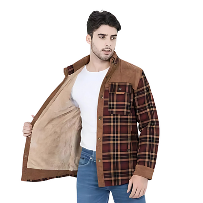 Herren Karo Hemdjacke Fleece-Futter Warm