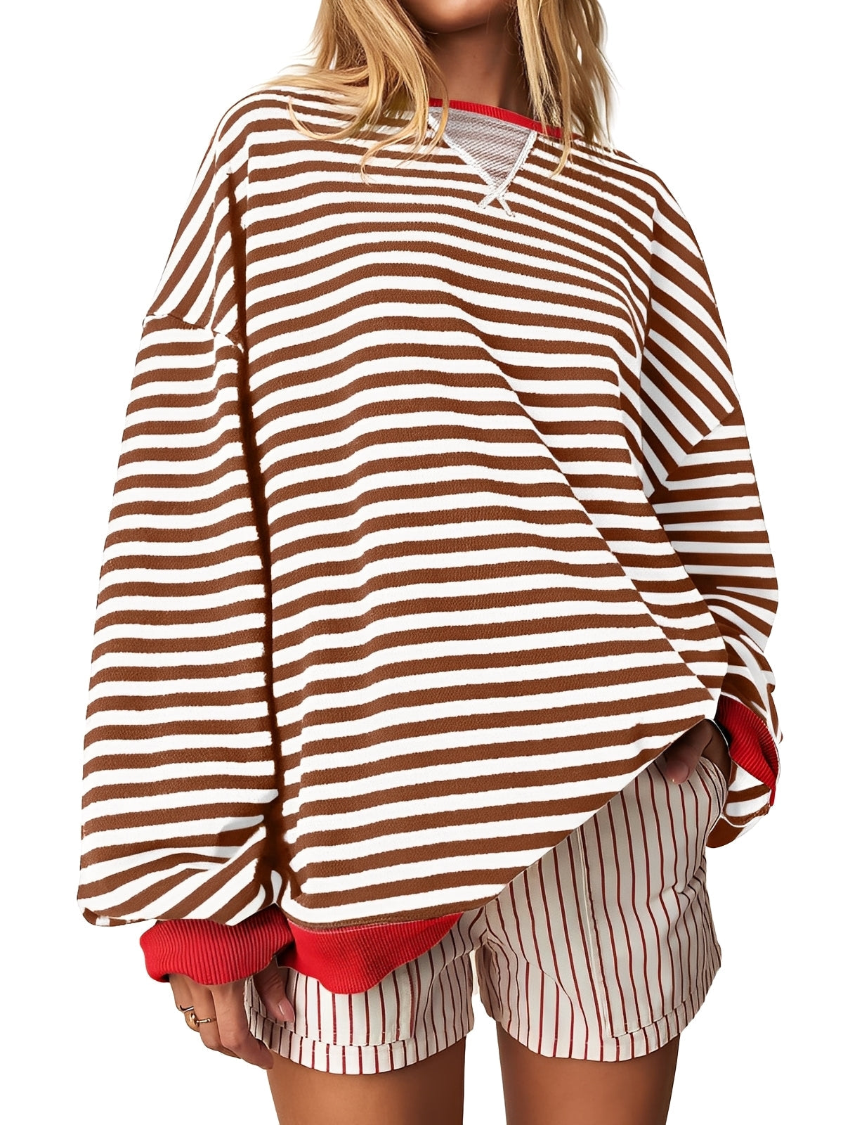 Damen Pullover Gestreift Elegantes Design