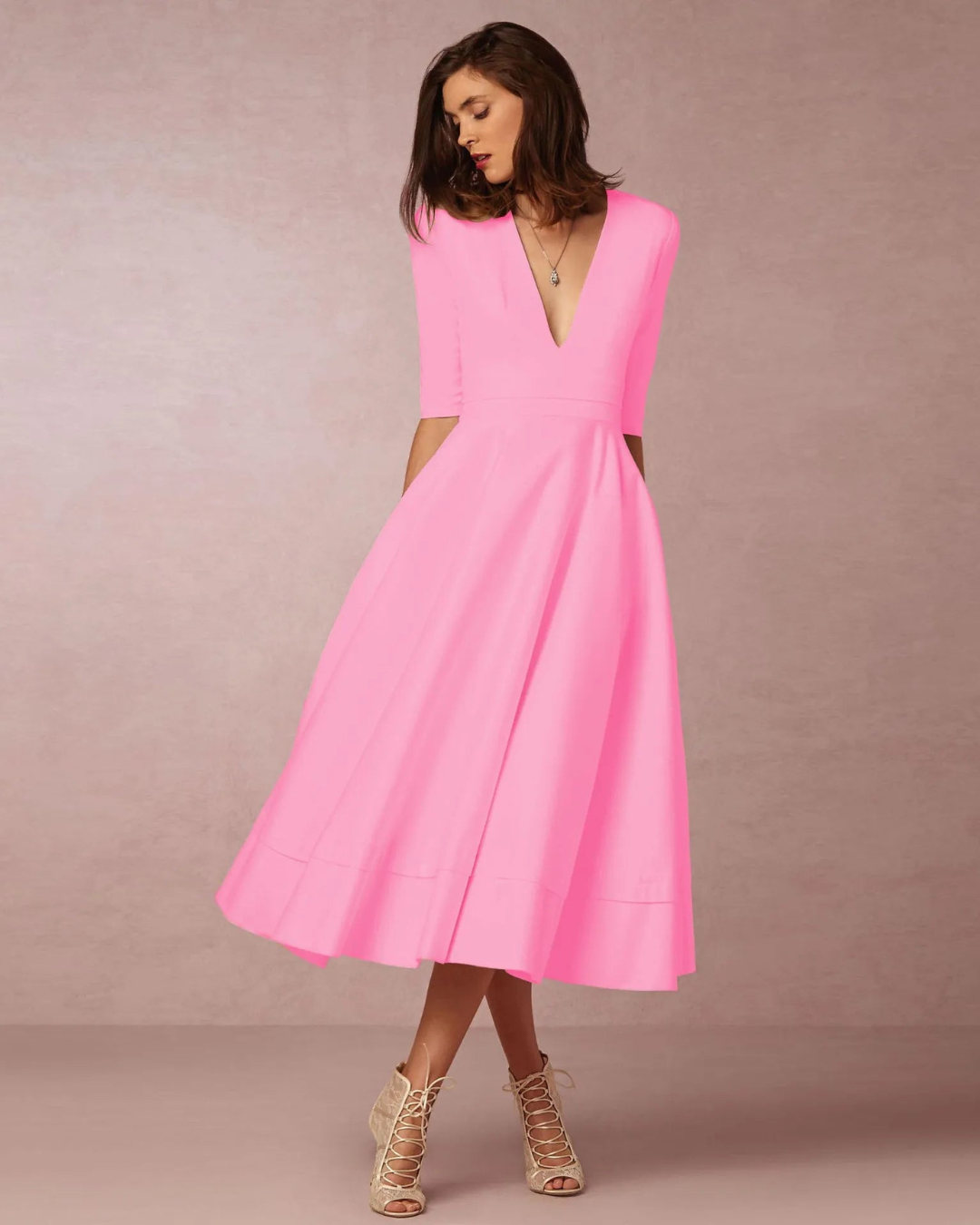 Damen Maxi-Kleid V-Ausschnitt Abendkleid