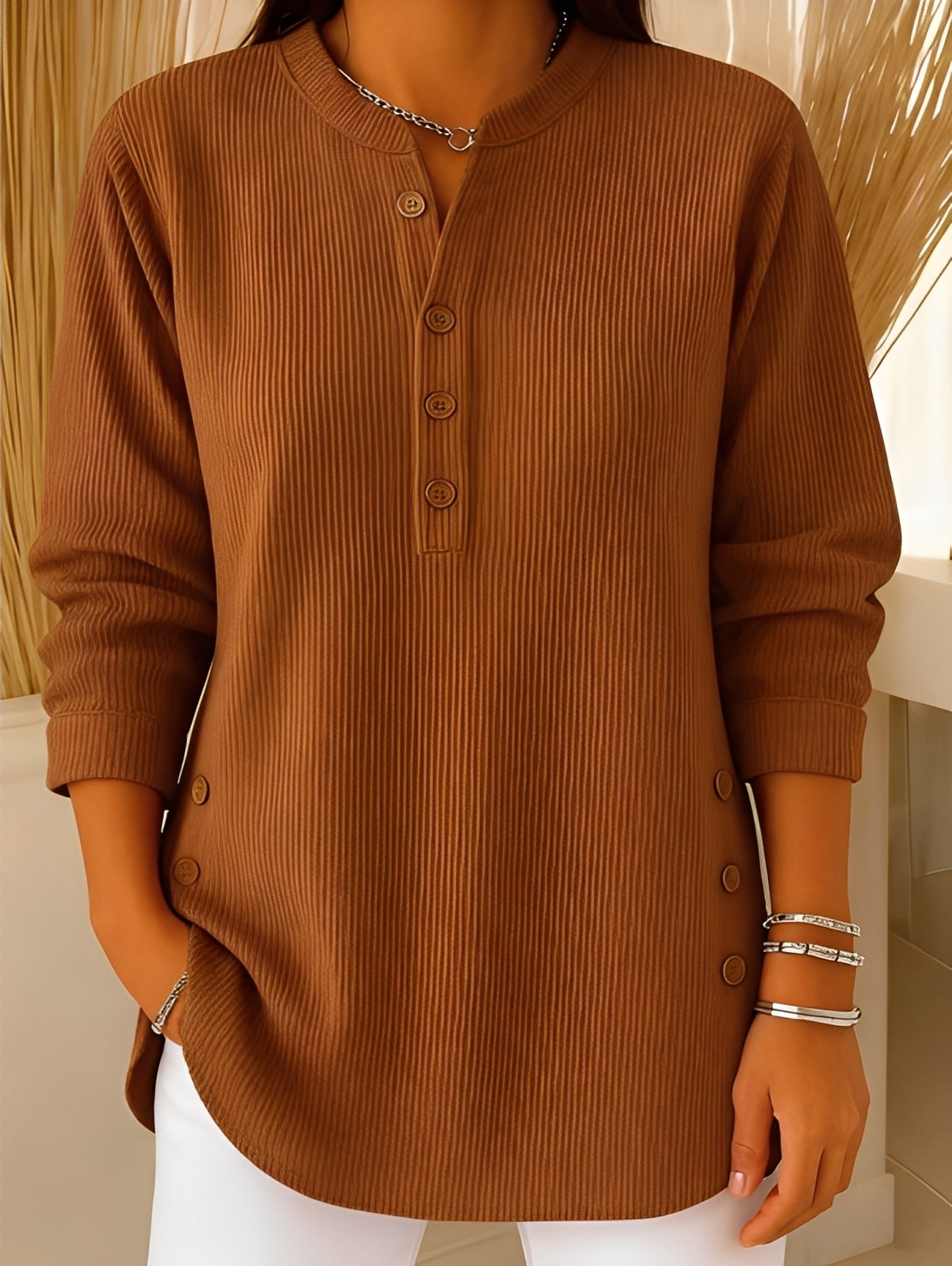 Damen Pullover Knöpfe Bequem