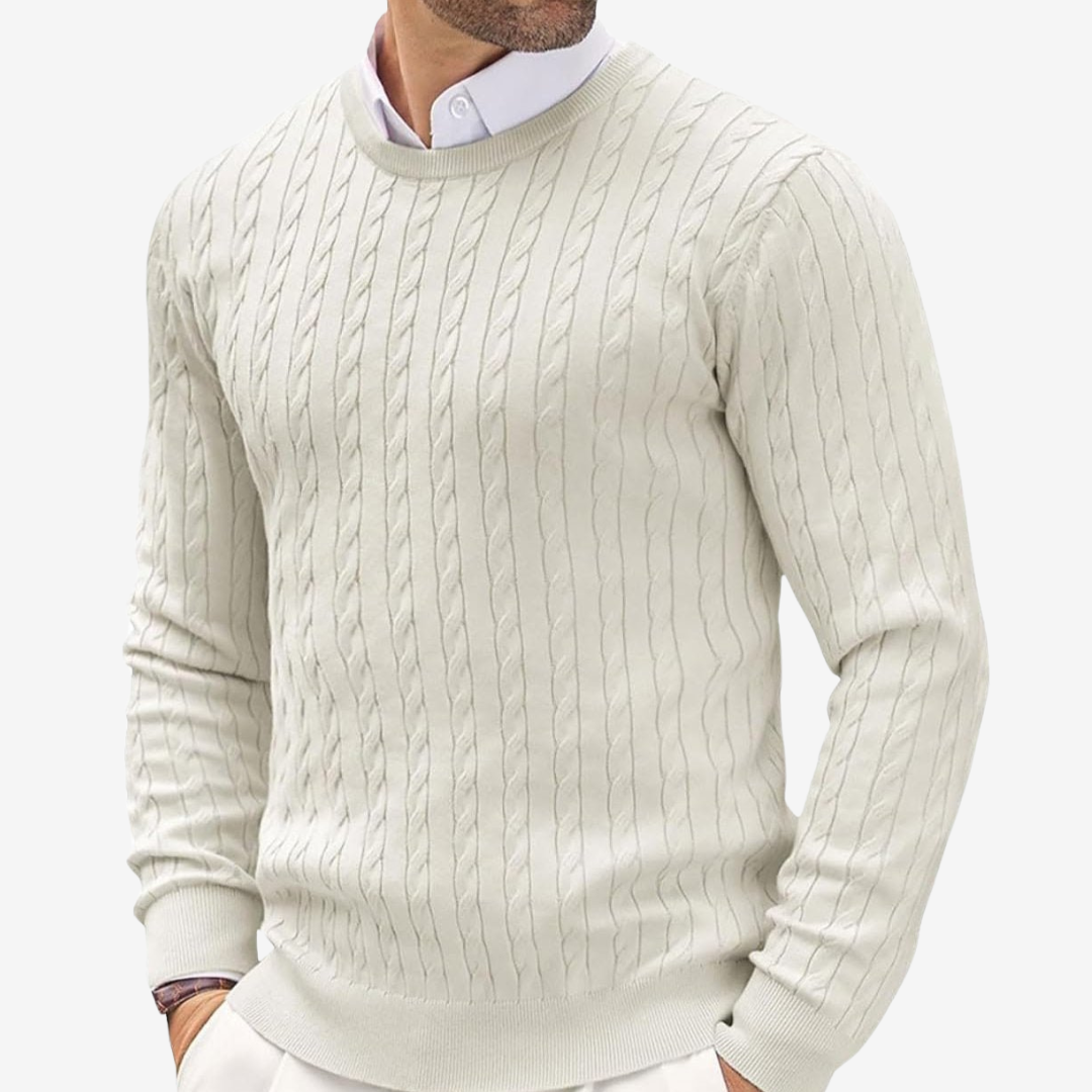 Herren Strickpullover Rundhals Zopfmuster