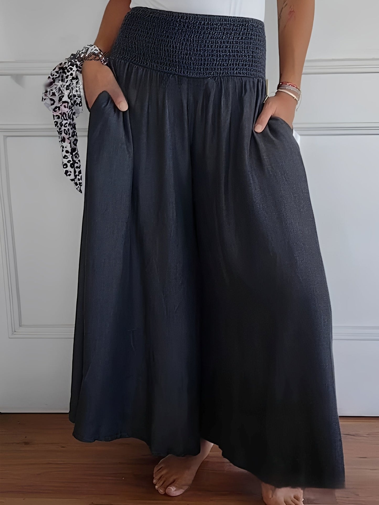 Damenhose Bequem Weites Bein Mit Taschen