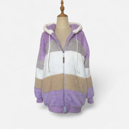 Triswina Damen Oversized Jacke mit Kapuze Gestreift