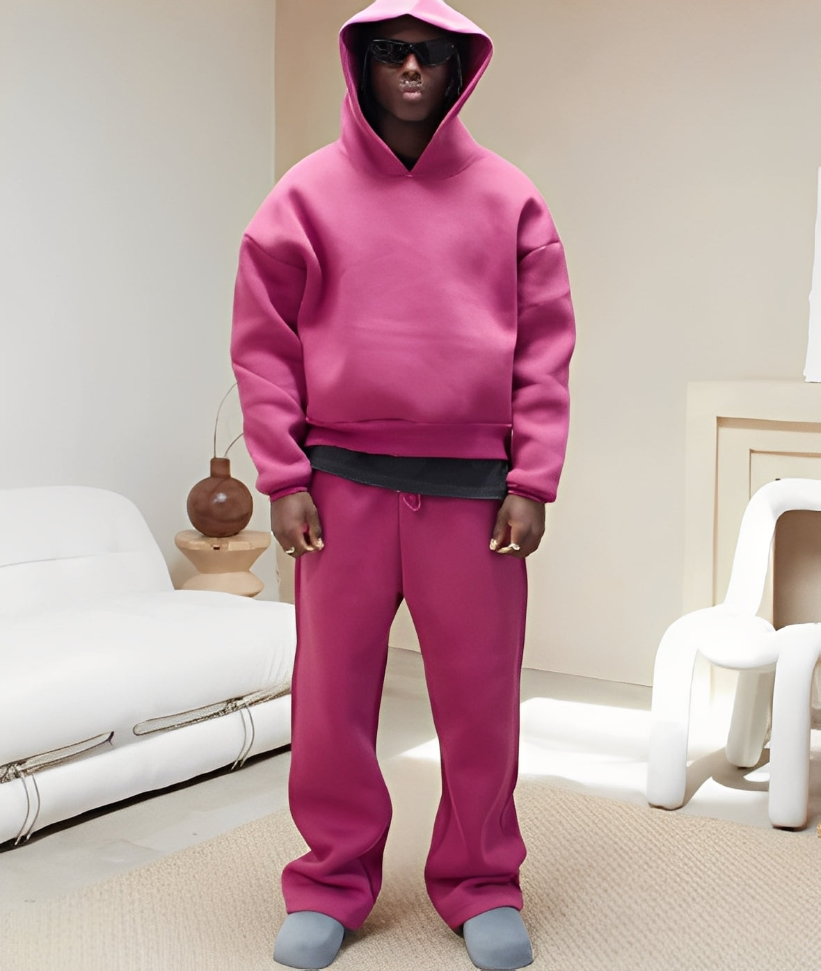 Herren Oversize Hoodie Set Baumwolle Bequem Grau