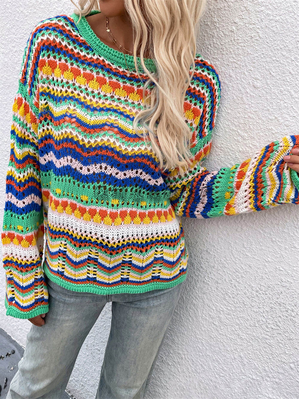 Wochenendpullover Lang Damen Baumwolle Beige