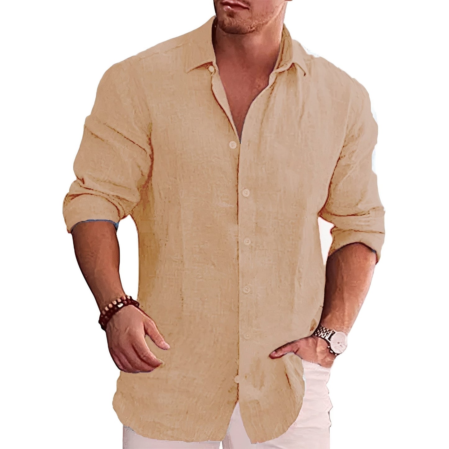 Herren Slim-Fit Hemd Langarm Baumwolle