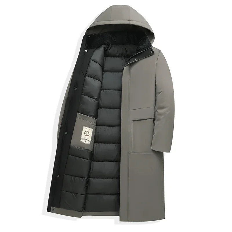 Herren Steppmantel Lang mit Kapuze Winter